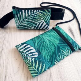 A8. Saszetka na pompę insulinową Medtronic 640G, 780G, Accu Chek Oxford Zielone Liście + Paszportówka na szyję