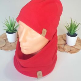 A2. Komplet z Polara Czapka + Komin Czerwony 50 cm – 55 cm