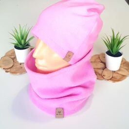 A2. Komplet z Polara Czapka + Komin Różowy 50 cm – 55 cm