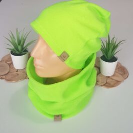 A2. Komplet z Polara Czapka + Komin Zielony Jaskrawy 50 cm – 55 cm