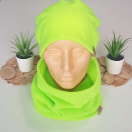 A2. Komplet z Polara Czapka + Komin Zielony Jaskrawy 50 cm – 55 cm